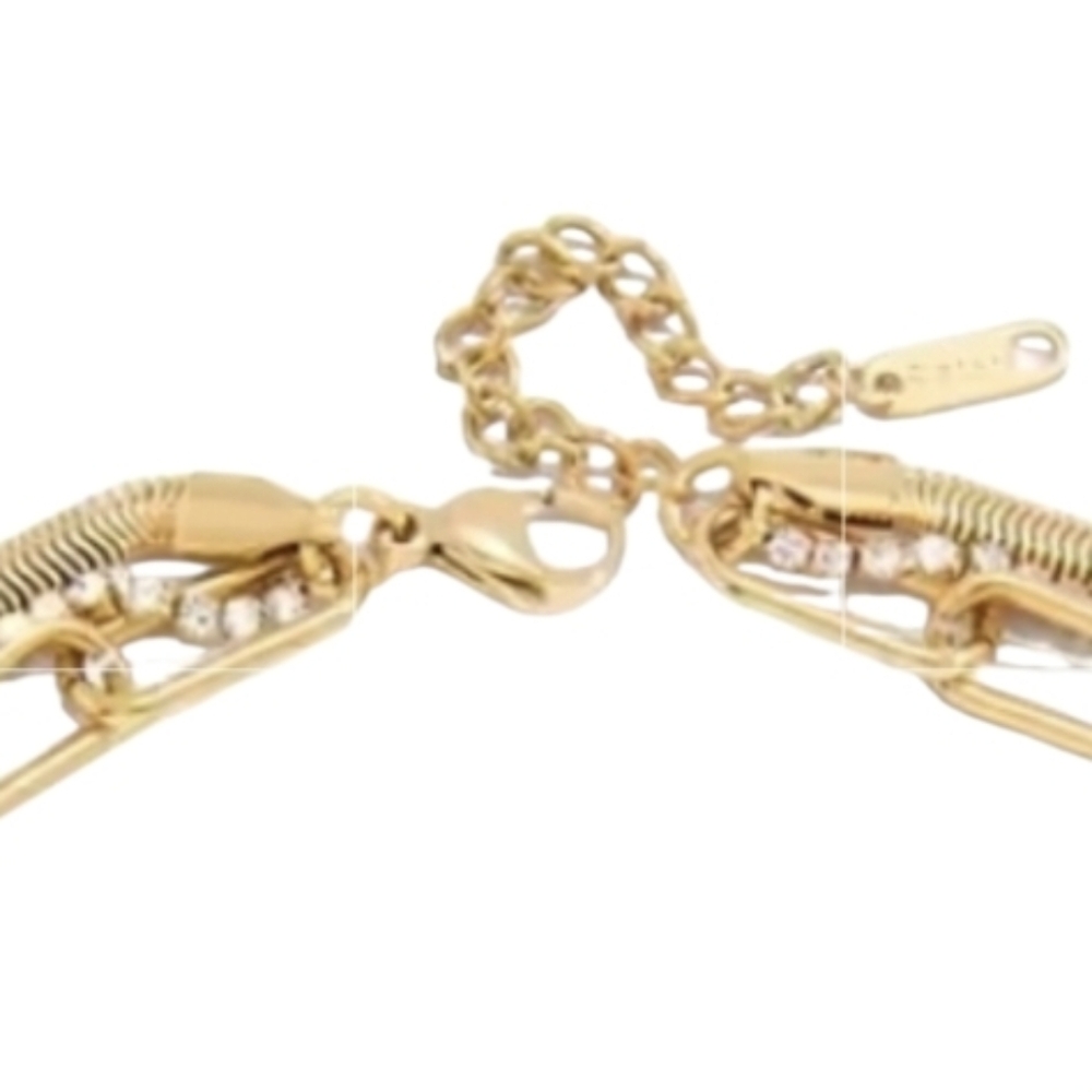 New Layered Gold Plated Chain Necklace Set With Link, Cz, Snake Chains  | NWOT - Picture 3 of 7